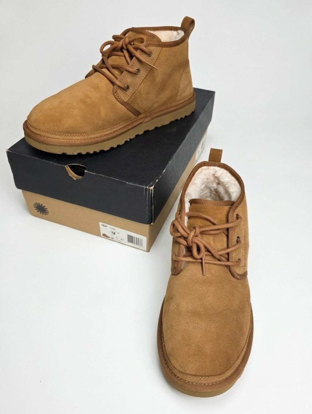 UGG Men's Neumel Tan Suede Lace-Up Shearling-Lined Boots